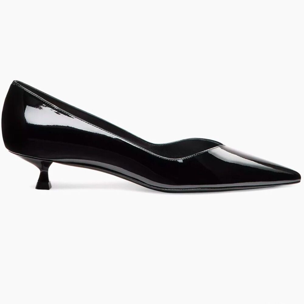 Stuart Weitzman Patent Leather Kitten Heel Pumps - Black 8SS